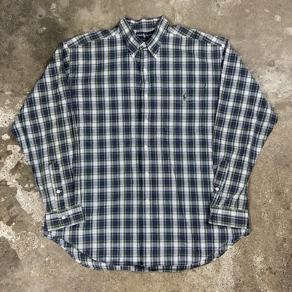 Vintage 90s Polo Ralph Lauren Blake Button Down Shirt Size XL Green Plaid Pony